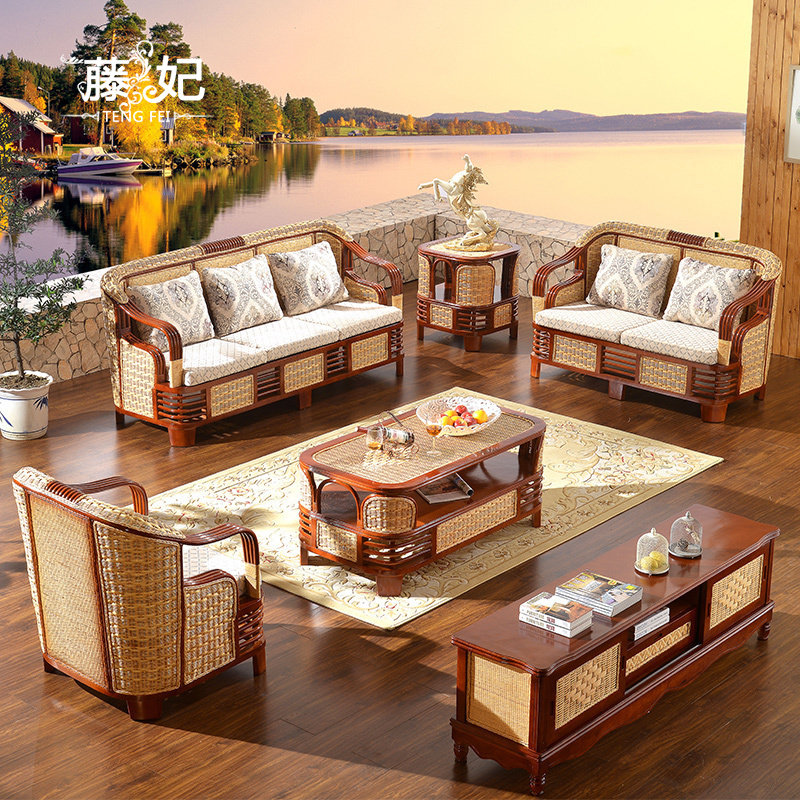 Rattan concubine rattan chair sofa rattan sofa combination living room five-piece set greenhouse three-seat lazy chair rattan furniture