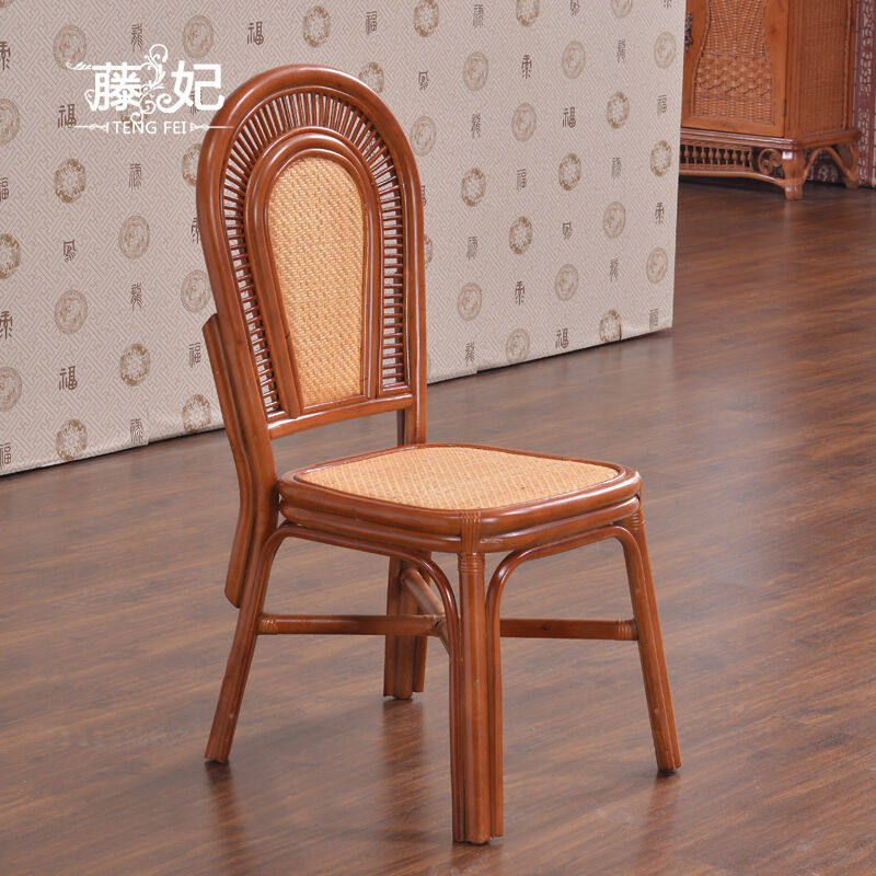 Toffee Vine Dining Chair Dining Room Chair Home Dining Chair Retro Solid Wood Dining Chair Leaning Back Chair Single Dining Chair Old Rattan Chair