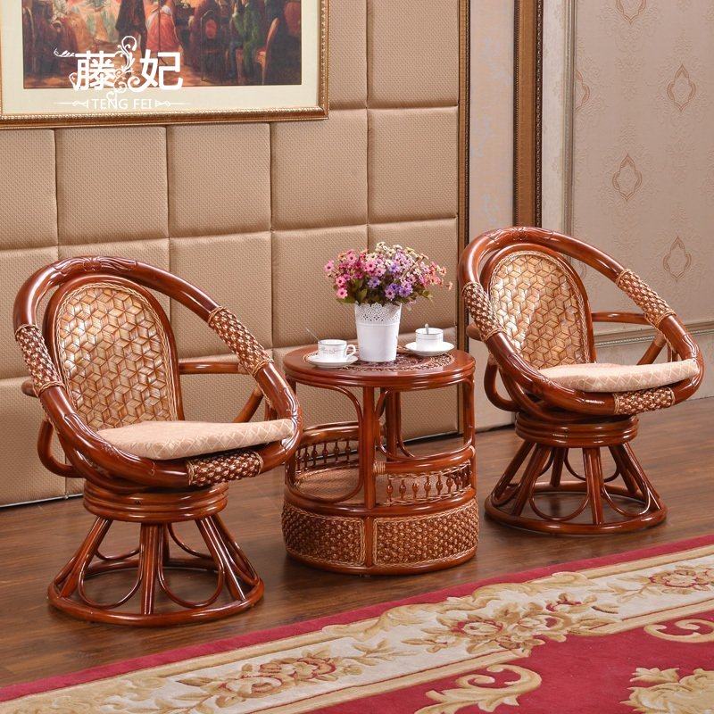 Rattan princess rattan chair three-piece set Yangtai small table and chair combination elderly leisure backrest chair rattan weaving rotating lazy bamboo chair
