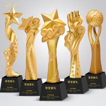 2019 Metal Trophy Customized Creative Gold Plated Resin Five-pointed Star Annual Meeting Company Outstanding Employee Award