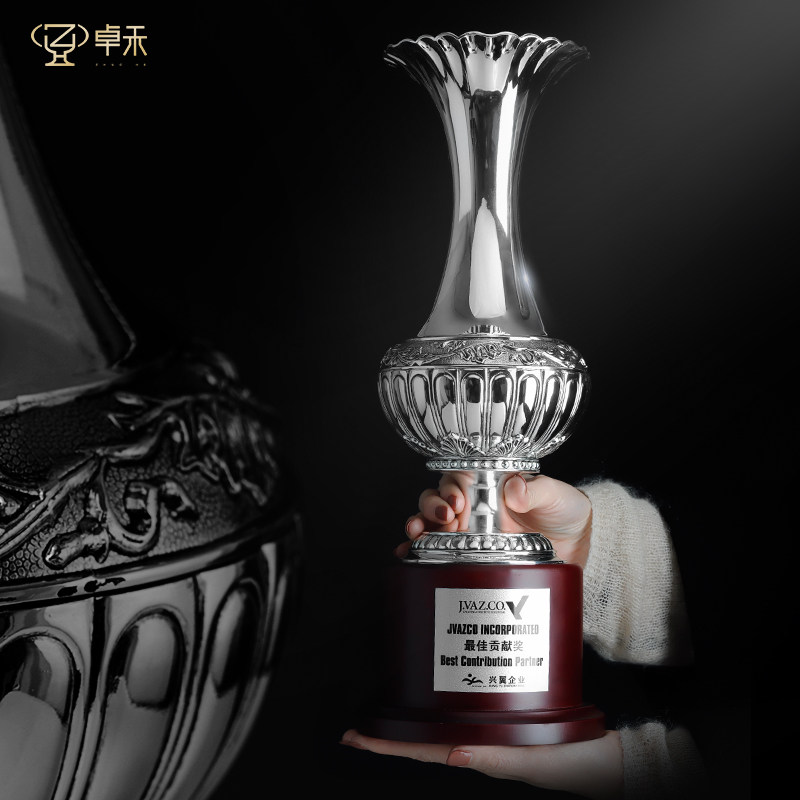 Zhuo Ho Silver Vase Large Trophy Custom Made Creative Red Wood Football Golf Team Competition Upscale Trophy