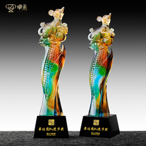 Zhuohe Year of the Rat Glass Trophy Customized High-end Crystal Mouse Trophy Prizes Enterprise Annual Meeting Awards Honor