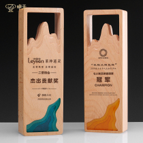 Zhuohe Wooden Crystal Trophy Customized Creative Mountains Solid Wood Stereo Carving Outstanding Contribution Championship Trophy