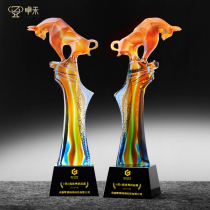 Zhuohe high-grade crystal glazed cow trophy customized creative bull sales champion Excellent Employee Award
