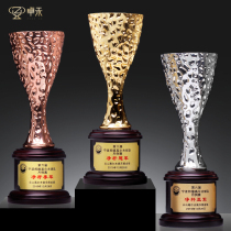 Zhuohe Gold Silver and Bronze Trophy Customized Creative Pure Metal Solid Wood Base Customized Golf Basketball Honor Trophy