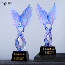 Zhuohe Crystal Glass Trophy Customized Creative Wings Souvenir Anniversary Celebration Excellent Staff Honor Prizes