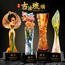 Glass crystal trophy customized custom-made Ding pig creative lettering annual meeting excellent staff high-grade honor Trophy
