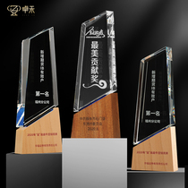 Zhuohe Crystal Trophy Customized Creative Enterprise Excellent Employees Monthly Quarter High-end Solid Wood Honor Trophy