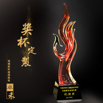 Glass trophy custom-made crystal trophy medal creative custom-made spot lettering production Feng Fei auspicious