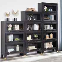 New Chinese style solid wood bookcase Light luxury living room locker combination bookcase with glass door dustproof Zen ebony bookshelf
