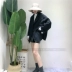 Mùa thu 2018 phiên bản Hàn Quốc mới của màu rắn lỏng lẻo cổ áo trễ vai tay áo giản dị nhỏ phù hợp với áo khoác ngắn nữ Business Suit