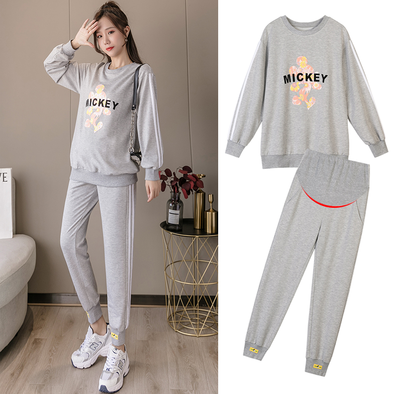 Maternity Autumn Suits Fashion Korean Style New Casual Sports Cotton Tops Supporting Pants Autumn Two-piece Suits