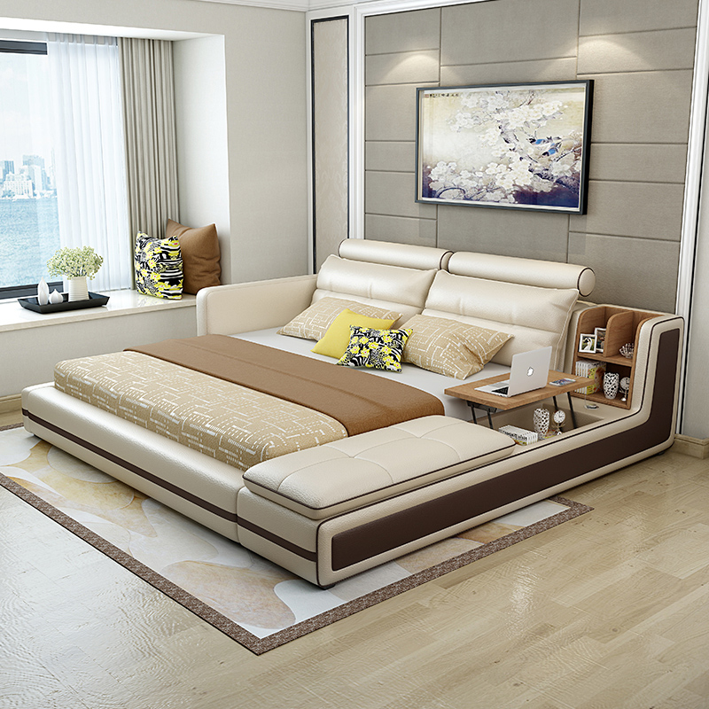Gejieshi Leather Bed 1 8 Meters Double Bed Modern Minimalist Bed Master Bedroom Wedding Bed Storage Bed Tatami European Furniture