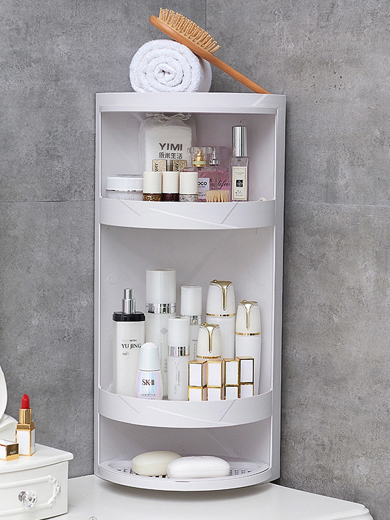 Powder room kitchen shelf Wall-mounted triangle storage shelf corner cabinet Plastic bathroom sink corner rotating cabinet