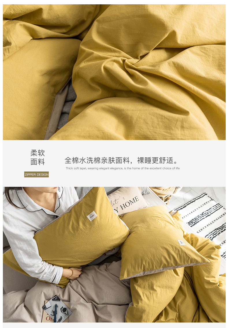 Net bông đỏ khỏa thân rửa sạch bông denim giường bông vải quilt nữ ký túc xá khăn trải giường ba mảnh đơn giản - Bộ đồ giường bốn mảnh bộ chăn ga gối