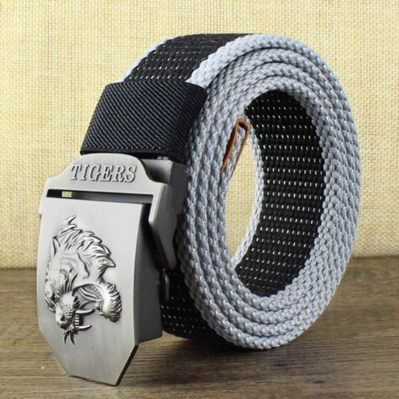 Special forces youth military training outdoor tiger head canvas belt automatic buckle lengthened military tactical belt pants belt