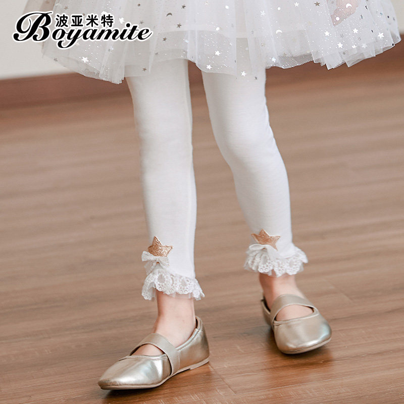 Girls leggings Spring and Autumn 2021 New Children's Autumn Dress Foreign Long Pants Baby Girl White Outer Wearing Lace Pants