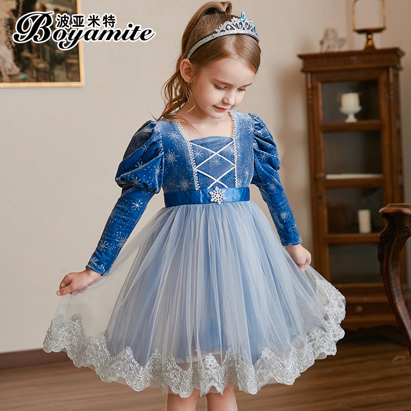 Girls Aisha Princess Dress Autumn 2021 New Children's Dress Dress Baby Girl Autumn Winter Plus Fleece Dress