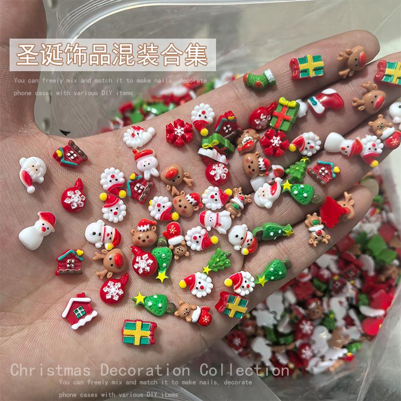 New Christmas Cartoon Nail Art Decorations Cute Reindeer Snowman Christmas House Resin DIY Nail Decorations