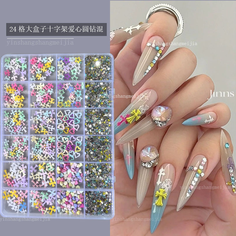 Crow Cross Nail Art Dopamine Colorful Accessories Internet Celebrity Hot Item Press-On Nails Phototherapy Nail Accessories Diamond Tools