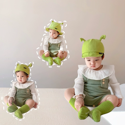 Зеленая детская осенняя шапка, тонкая кепка, забавный демисезонный слайм