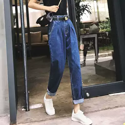 Harlan jeans women 2021 new spring and autumn straight tube loose high waist thin super fire father small pants women