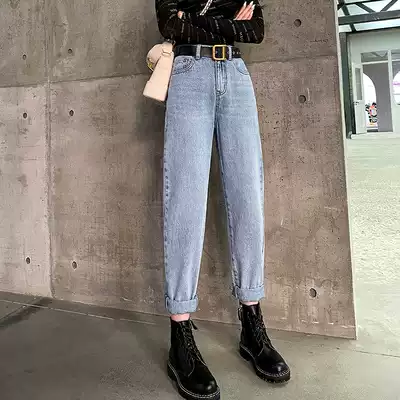 Light blue Harlan Daddy jeans women Spring Summer, autumn and winter 2020 new nine points high waist loose slim lob pants