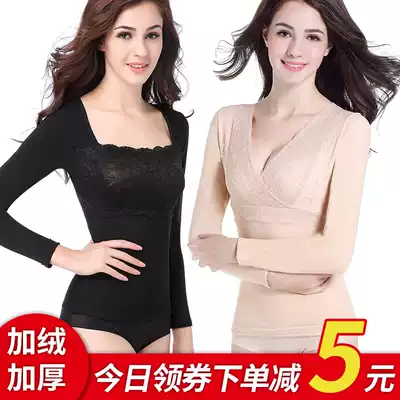 Autumn and winter velvet self-heating large size hot clothing women plus velvet thick cold proof slim body slimming shirt base shirt
