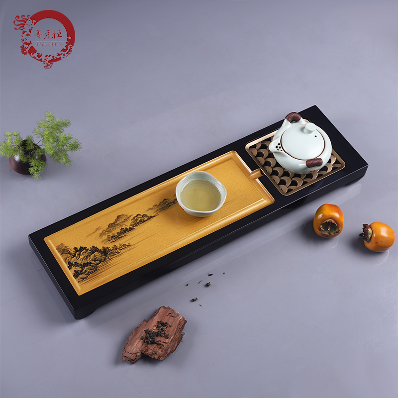 Jin Yuanheng solid wood dry and wet dual-use tea sea small pot bearing painted landscape Zen tea table kung fu tea tray rectangle