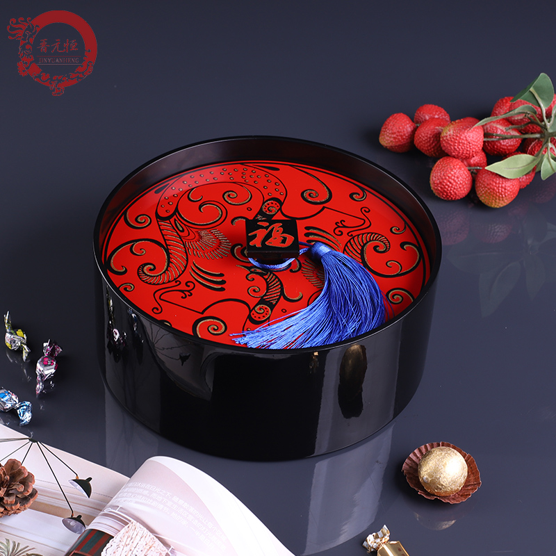 New Chinese living room fruit box hand-painted lacquerware box traditional phoenix pattern large capacity Chinese dried fruit box lid compartment candy box