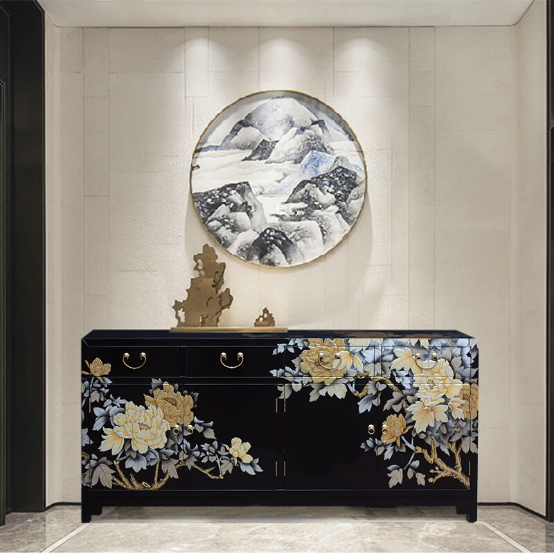 Jinyuan Hengxin Chinese Color Painting Xuanguan Cabinet Classy Door Hall Cabinet Light Lavish Retro Shoes Cabinet Lacquer Cabinet Hand-painted Lacquerware Furniture