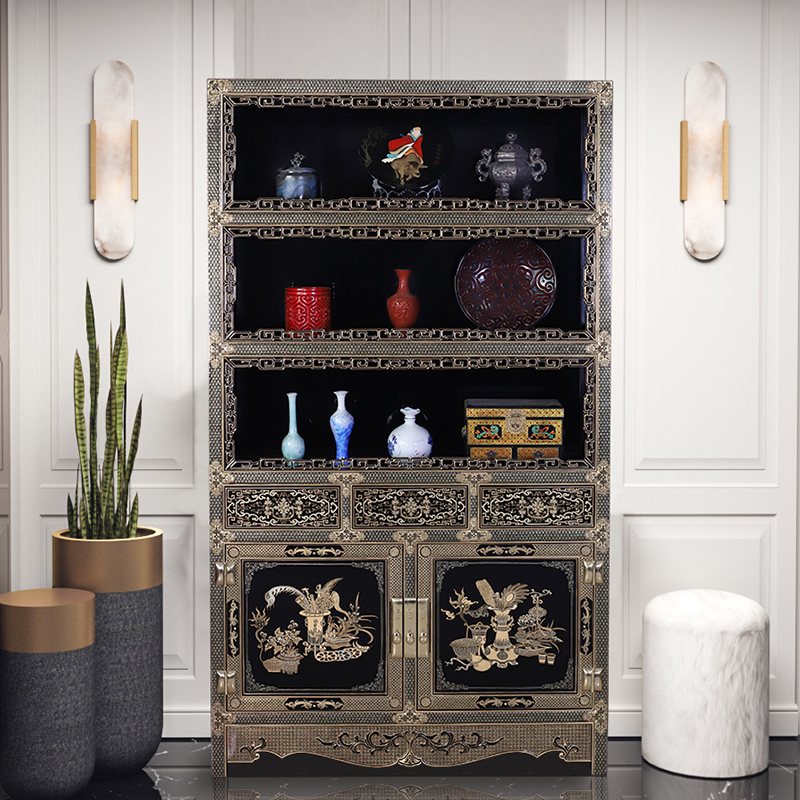 Jinyuan Hengheng Natural Great Lacquer Sketching Bou Cabinet Walnut Wood Solid Wood Bou Ancient Frame Vintage Decorative Lacquered Ware Bookcase