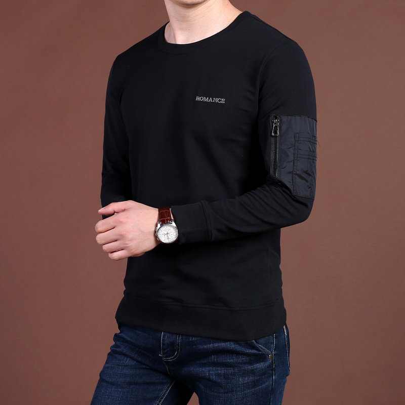 Spring Autumn Season Men's Round Collar Pure Color Long Sleeves T-shirt Men's Clothing Sports Great Size Loose Business Casual T-Shirt Male Tide