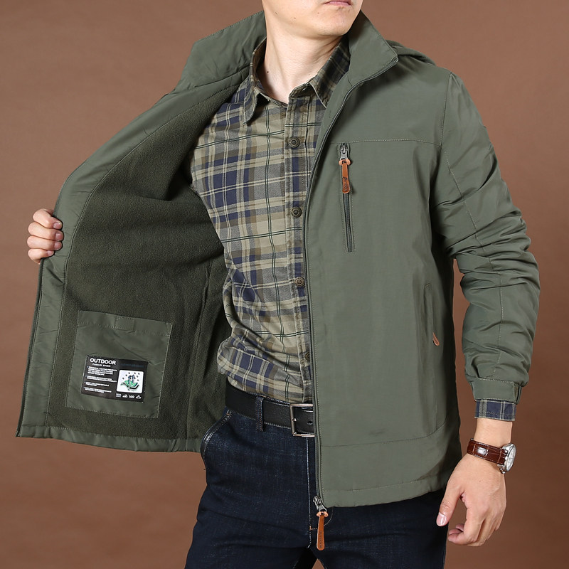 Autumn men plus velvet loose quick-drying jacket men's large size business casual thin velvet multi-bag tooling jacket men's tide