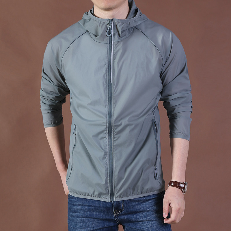Summer thin quick-drying skin coat Men's youth large size sunscreen suit hooded sports casual windbreaker jacket top