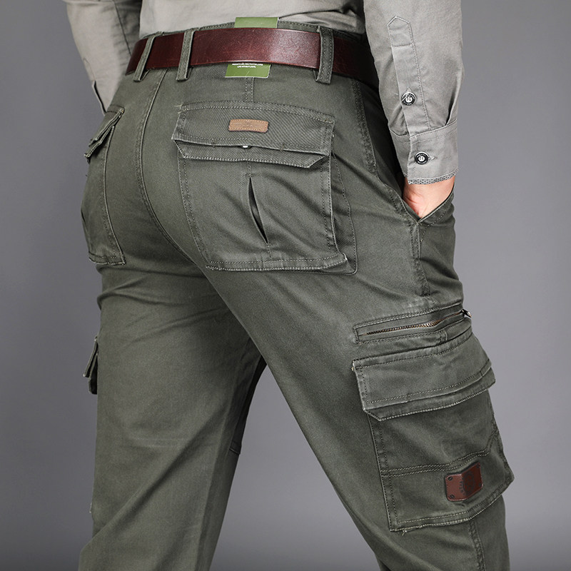 2023 spring men's outdoor thick overalls men's cotton casual pants large size loose multi-pocket pants long pants