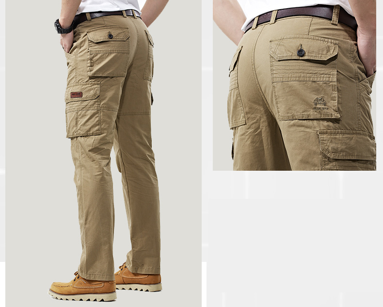 Xe jeep che chắn mùa thu nhiều túi quần nam ngoài trời cotton thường quần dày thẳng thẳng cỡ lớn quần lỏng quần thể thao nam