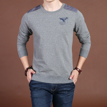 Autumn new mens large size loose round neck long sleeve T-shirt mens fashion casual sports solid color body Mens tide