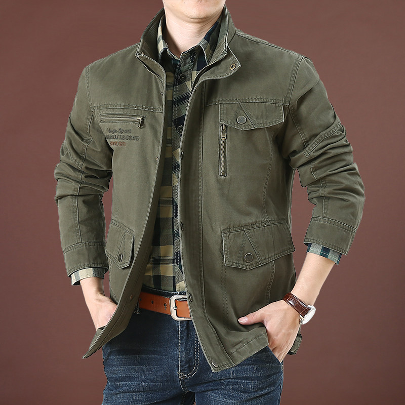 2022 Fall Men's Large Size Pure Cotton Loose Clip Jersey Man Fashion Multi-Bag Tooling Standout Collar Egg-shirt Dad Dress