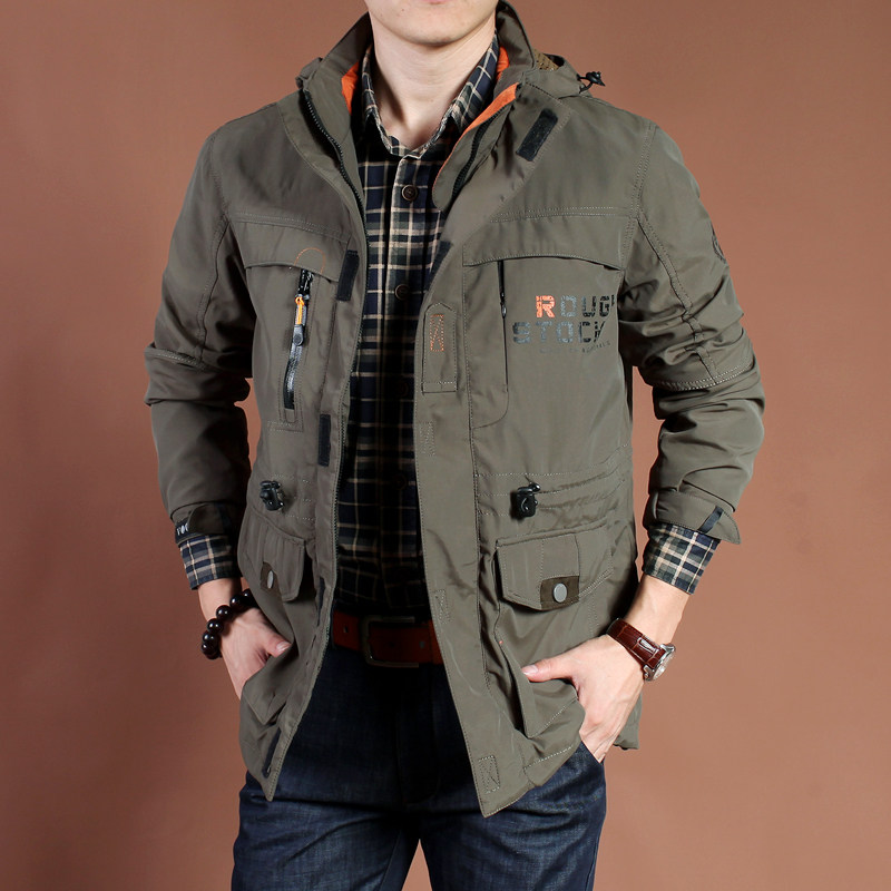 Spring casual middle-aged men's large size jacket multiple bags overalls jacket speed dry submachine clothing male blouses