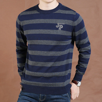 Autumn thin round neck thread loose knitwear mens casual large size striped cotton cotton base sweater mens tide