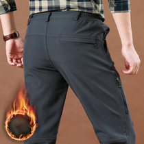 2021 autumn and winter plus velvet warm quick-drying casual pants Mens Youth Large size waterproof multi-bag overalls mens trousers