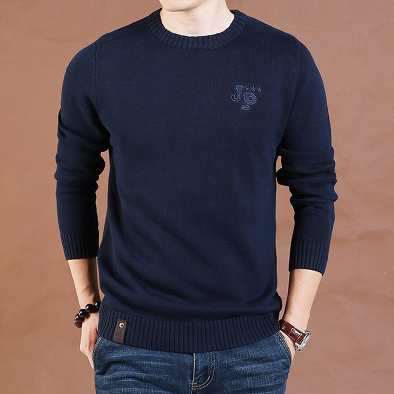 Men's thickened large size loose crew neck sweater Men's autumn and winter washed pure cotton solid color pullover sweater men's tide