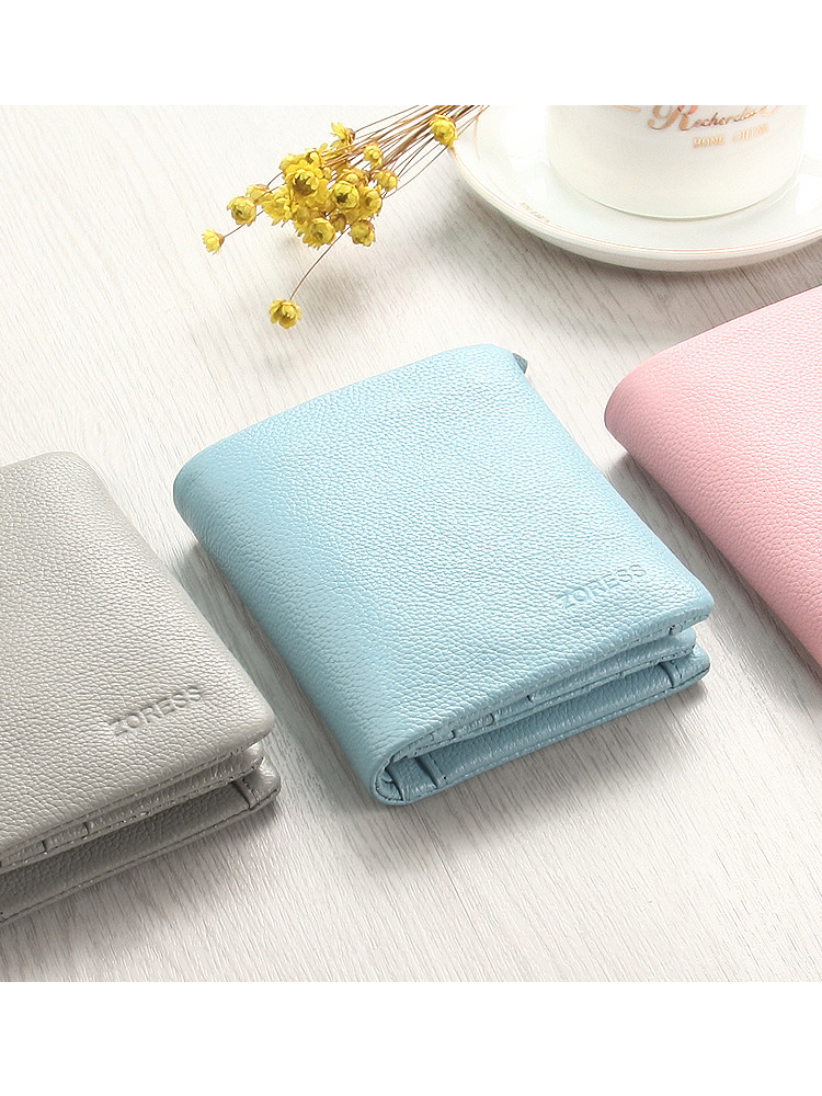 Wallet women's short Korean zipper leather three folding large capacity multi-card wallet coin purse small fresh wallet