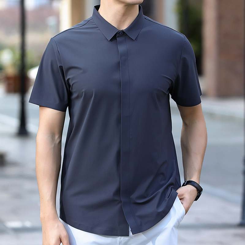 2021 new summer slim fit ice mitt dress middle-aged to work shirt male short sleeve casual inch shirt business shirt man