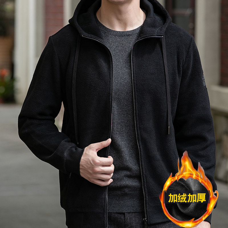 Men's coat autumn and winter 2022 new polar fleece cotton coat mid-length plus velvet thickened trendy windbreaker for middle-aged men