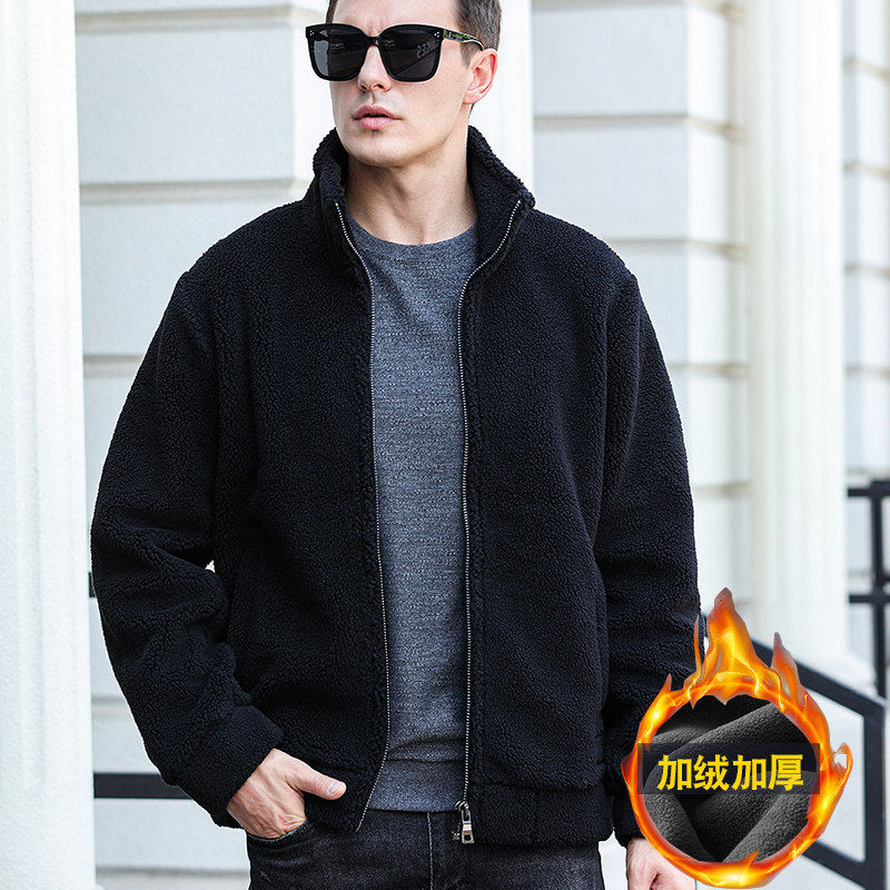 Jacket Men Shake Grain Suede Autumn Winter New Tide Standings Middle-aged Men Catch Suede Lamb Plush Cardiovert Cotton T Winter