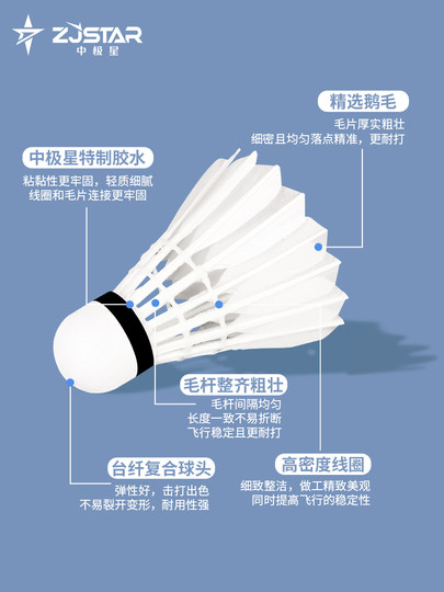 Zhongjixing Nr. 2 Badminton, langlebige Gänsefedern, flugstabil, winddicht, professionell, langlebig, Badminton, offizieller Flagship-Store