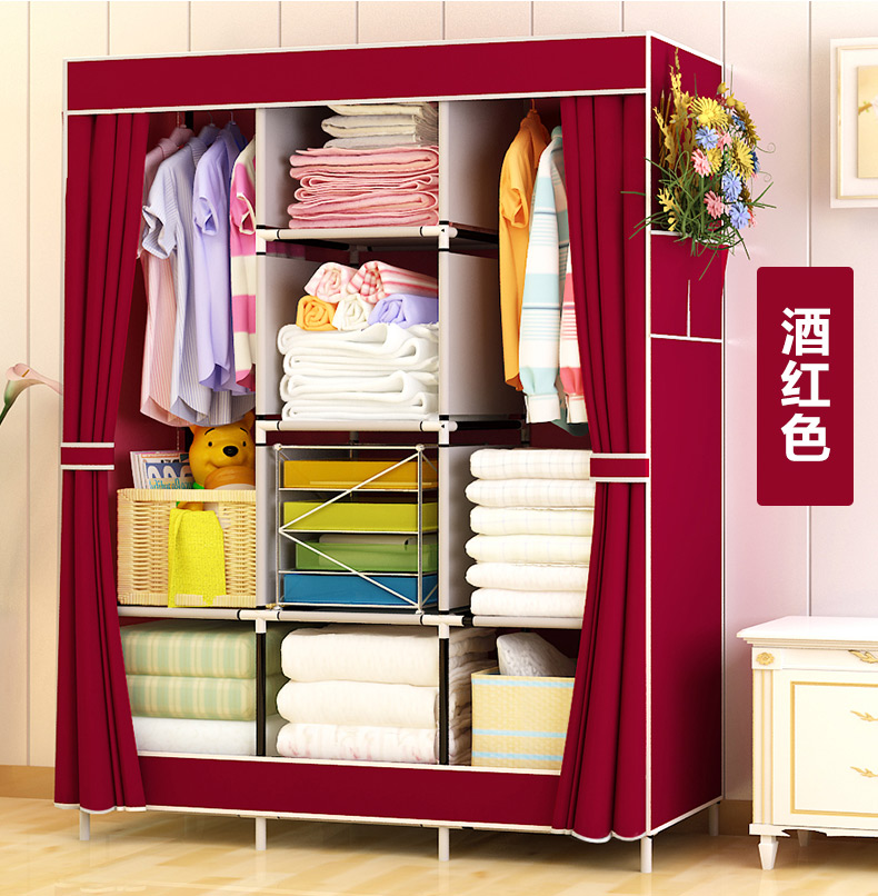 Lớn, hiện đại sàn nhỏ gọn đúp vải gia dụng tủ quần áo thép gấp lắp ráp tủ quần áo vải kinh tế đơn giản - Buồng tủ nhựa đựng giày