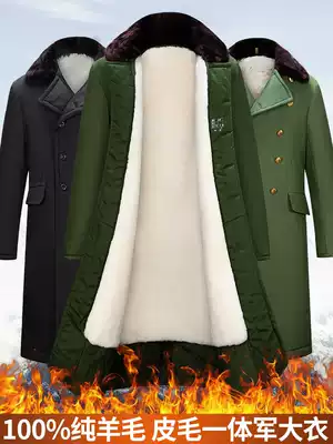 Pure wool army cotton coat male sheep leather wool one cotton coat long version labor insurance thick warm and cold clothing women